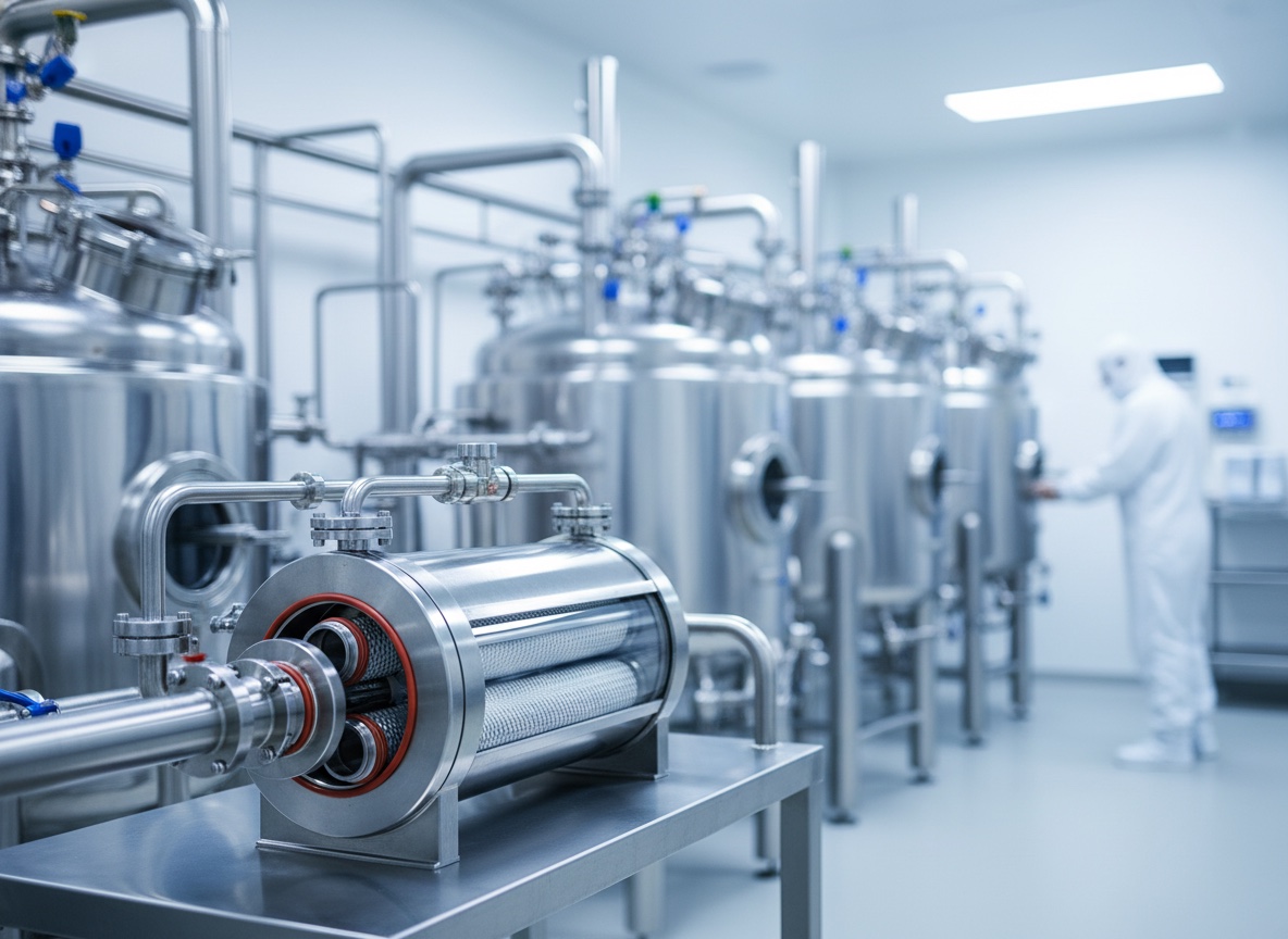 Sterile bioprocessing cleanroom with in-line PF-PT PTFE membrane filtration
